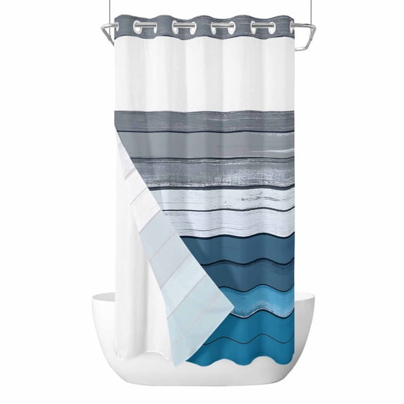 Coastal Style No Hook Shower Curtain and Snap in Liner Set, Retro Blue ...