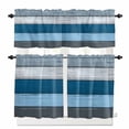 thumbnail image 1 of Coastal Style Kitchen Curtains and Valances Set, Vintage Blue Grey Stripe Wood Texture Rod Pocket Window Valance 18 Inch Window Curtain Panels for Living Room Bedroom Laundry, 27.5x36in, 3 Pieces, 1 of 7