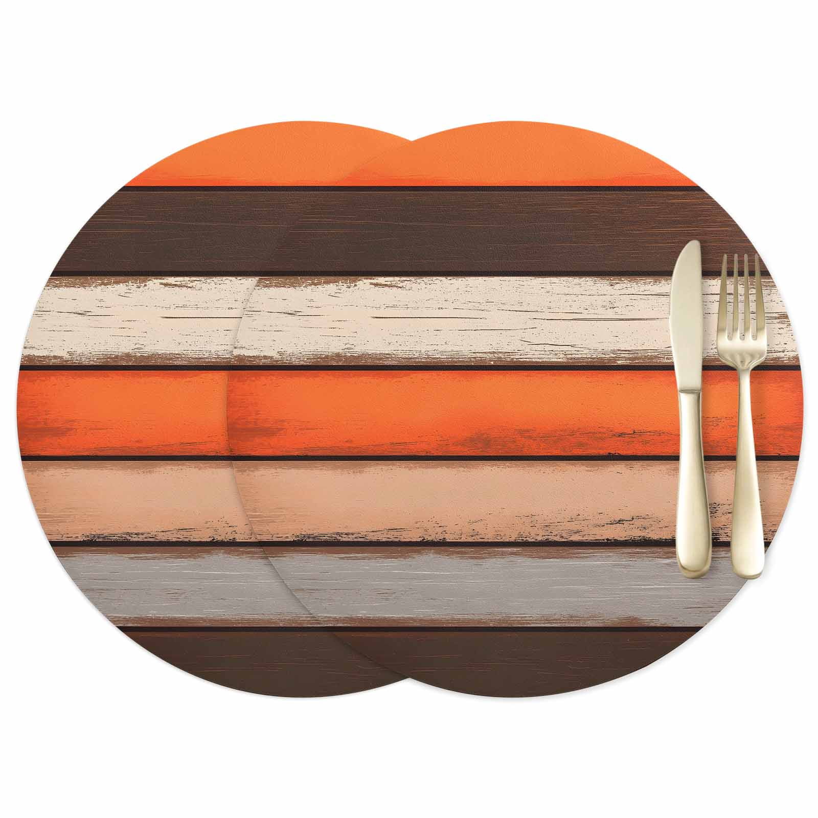 Coastal Style Leather Placemats Set of 2, 12 Inch, Vintage Orange Brown ...