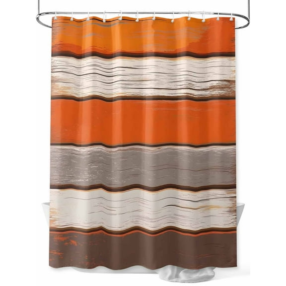 Coastal Style Shower Curtain, Vintage Orange Brown Stripe Wood Grain Waterproof Shower Curtain Set with 12 Hooks Lightweight Washable Fabric Shower Curtains for Bathroom 36x72 Inches