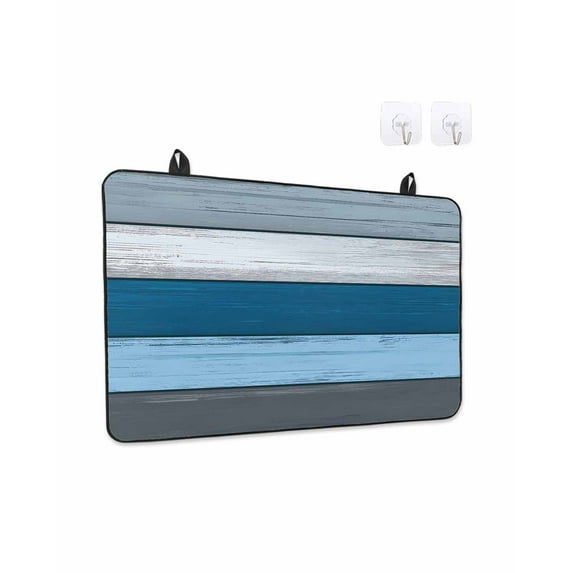 Coastal Style Stove Top Covers for Electric Stove, 28'x20'' Vintage Blue Grey Stripe Wood Texture Glass Ceramic Stove Cover Foldable Rubber Mat Heat Resistant Cooktop Protector for Kitchen