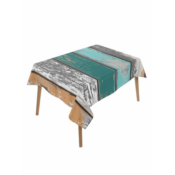 Coastal Style Table Cloth 60x84 Inch Rectangle, Vintage Green Brown Stripe Wood Texture Waterproof Tablecloth Washable Table Cover for Party Picnic Dinner Decor