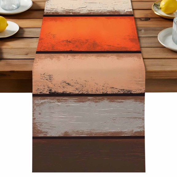 Coastal Style Table Runner, Vintage Orange Brown Stripe Wood Texture Cotton Linen Table Cloth, Tablerunner for Kitchen Dining Party Wedding Home Decor 13x36 Inch