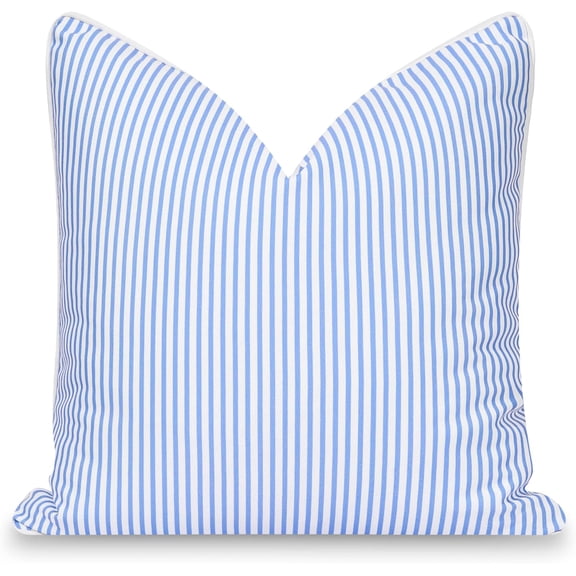 Coastal Style Throw Pillow Cover 20"x20" Water Repellent Cornflower Blue Striped