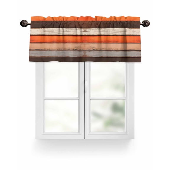 Coastal Style Valances for Windows Vintage Orange Brown Stripe Wood Texture Valance Rod Pocket Light Filtering Short Window Treatments Curtains for Kitchen Bathroom Living Room Bedroom, 42 x 12 Inch
