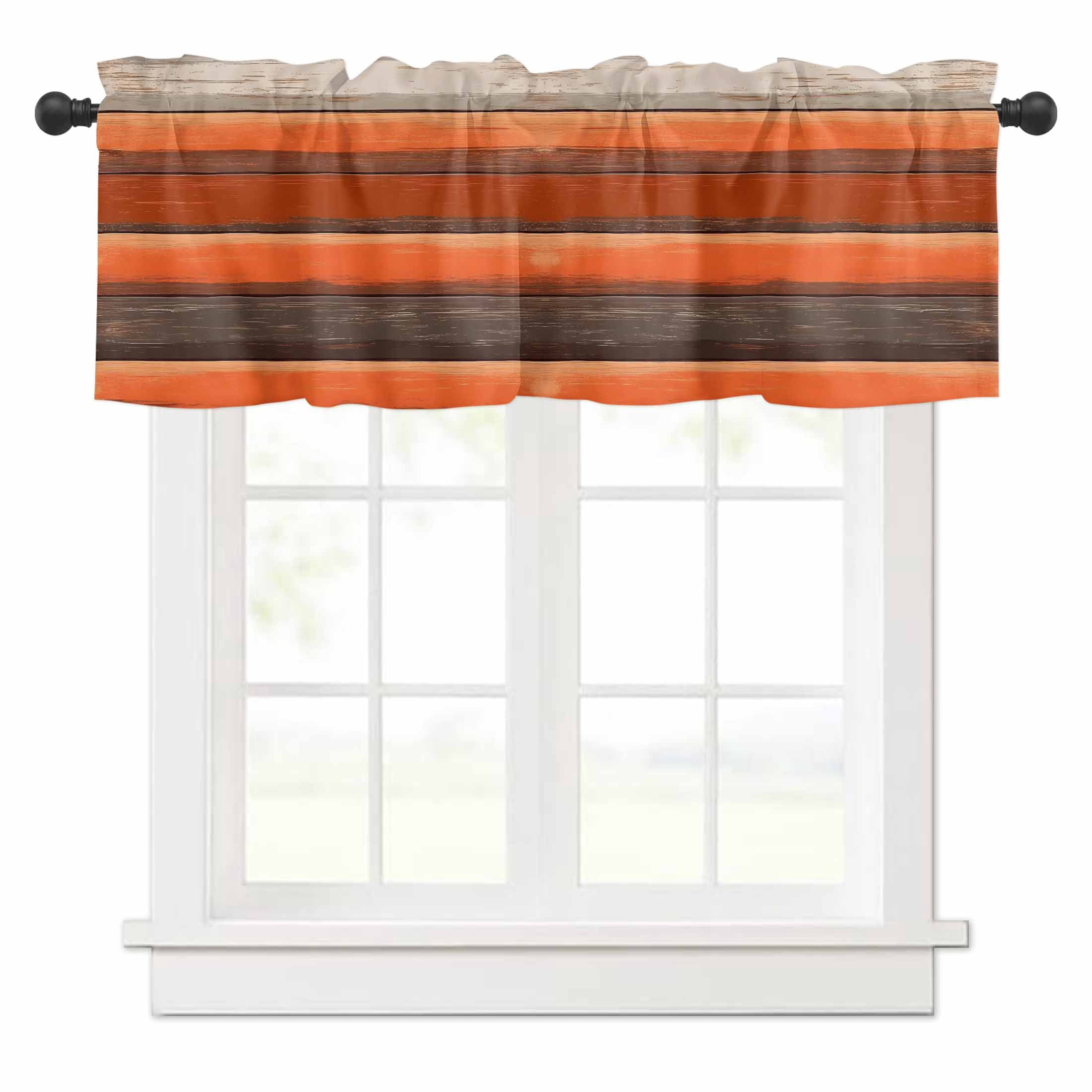 Coastal Style Valances for Windows Vintage Orange Brown Stripes Wood