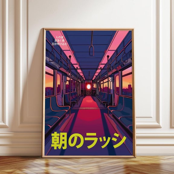 Coastal Summer Art Retro Ocean View Japanese Beach Sunset Seaside Decor, Unframed Paper Poster 8x10in