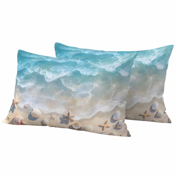 Coastal Summer Beach Outdoor Waterproof Pillow Covers, Starfish Shell Seaside Decorative Rectangle Throw Pillowcase Sofa Cushion Sham for Patio/Couch/Chair, 20"x12" 2 Pack