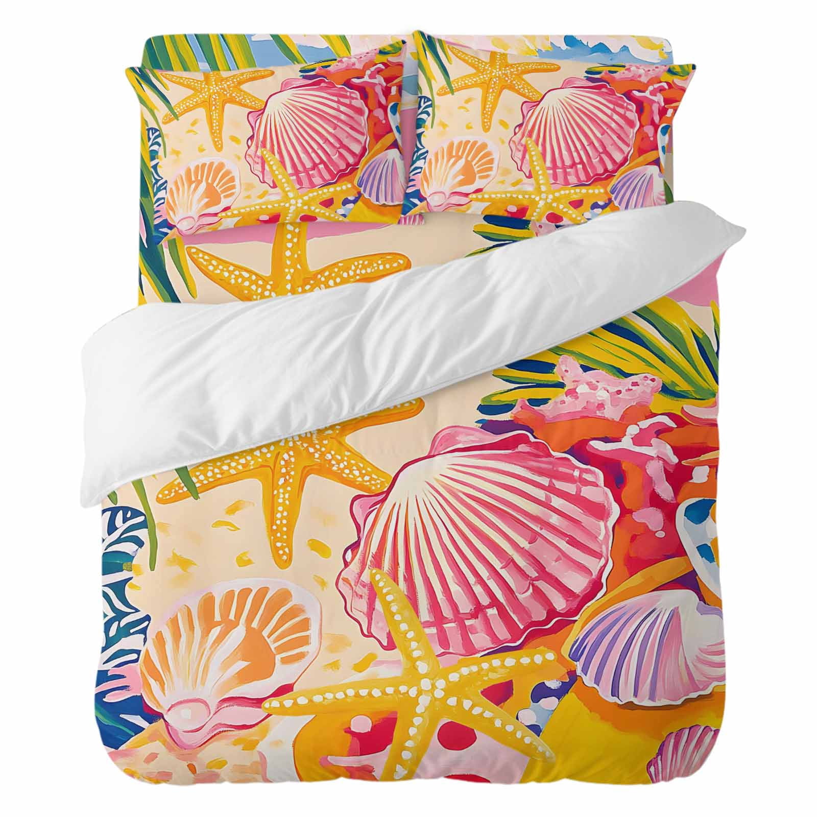 Coastal Summer Bedding Duvet Cover Set Full Size 4 Pieces, Yellow ...