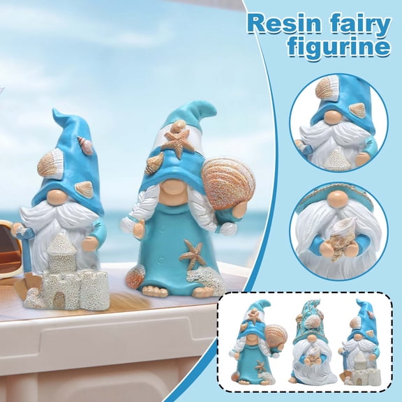 Coastal Summer Home Decor Resin Gnome Figurine Beach Themed Tabletop Ornament for Nautical Tiered Tray Decorations Creative Seaside Holiday Gift for Beach Lovers, 1Pack A