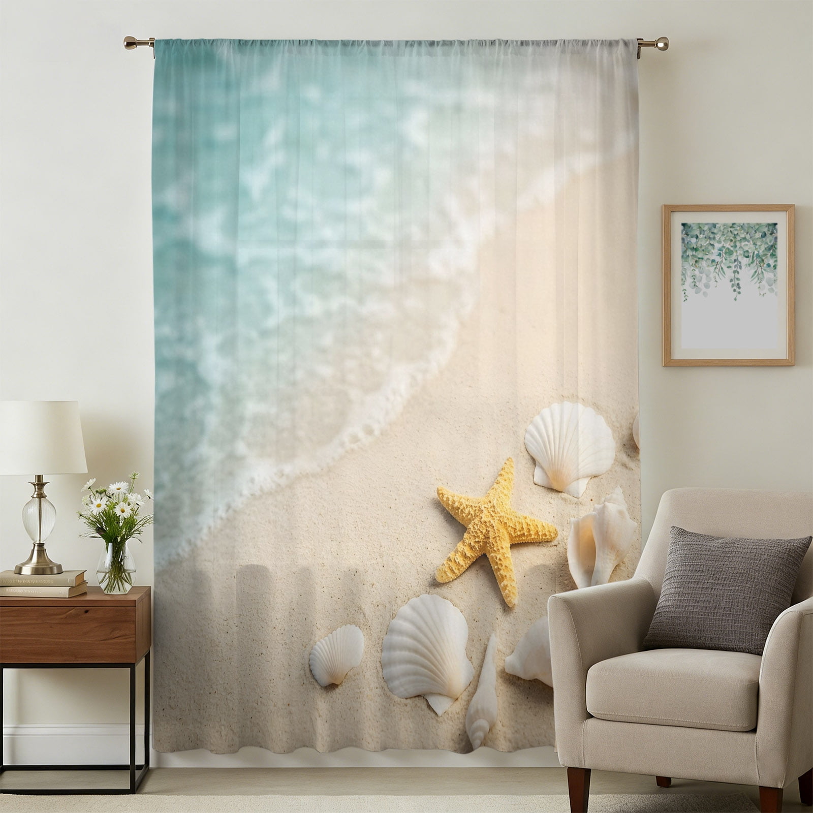 Coastal Summer Sheer Curtains 84 Inches Long for Living Room, Yellow ...