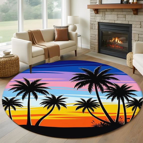Coastal Sunset 8' Round Rug for Open Concept Living Room Seating Zone ...