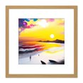 thumbnail image 1 of Coastal Sunset Figures Walking on White Sand Modern Abstract Bright Colourful Oil Paint Square Wooden Framed Wall Art Print Picture 8X8 Inch, 1 of 4