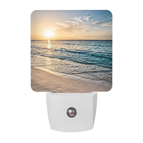 Coastal Sunset LED Night Light, Natural Blue Ocean Waves Sky Cloud Night Lights plug into Wall with Smart Sensor Dusk to Dawn Sensor for Nursery Bedroom 2.95x4.5in