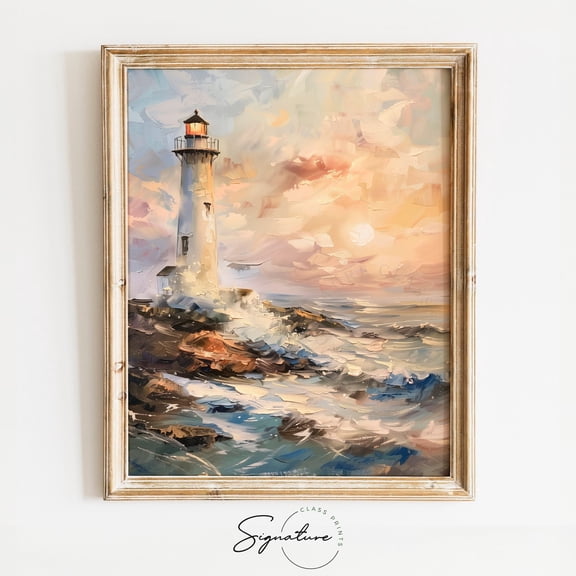 Coastal Sunset Lighthouse Art, Nautical Wall Art Decor, Ocean-Inspired Art For Home & Office, Rustic Wall Decor, 447 Home Decor, 8x12 UNFRAMED