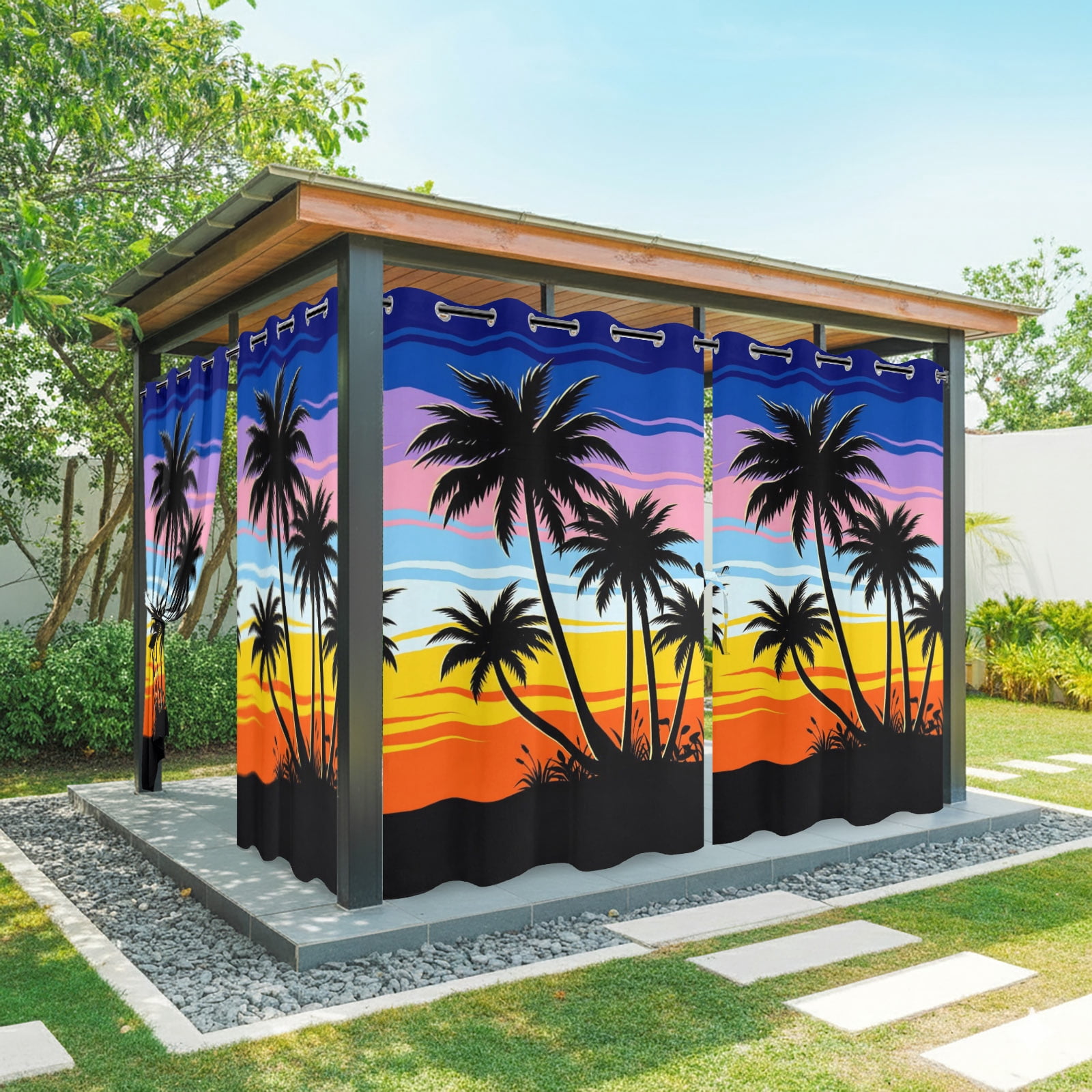 Coastal Sunset Outdoor Curtains for Patio, Palm Trees Beach Ocean Summer Sunshade Privacy Drapes Grommet Waterproof Outside Curtains for Porch/Cabana/Balcony 54"x 108", 1 Panel