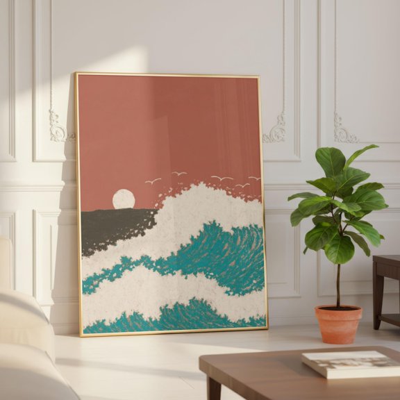 Coastal Sunset Panoramic Mantle Landscape Wall Decor Unframed Paper Print