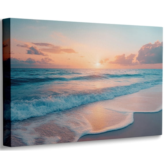 Pictsur Coastal Sunset Seascape Canvas Wall Art Ocean Surf Picture, Warm Pastel ...