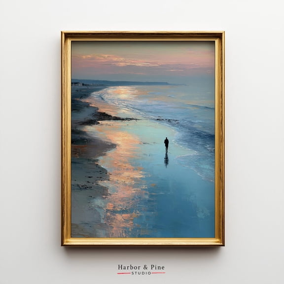Coastal Sunset Wall Art Tranquil Beach Reflections, Unframed Paper Poster 8x10in