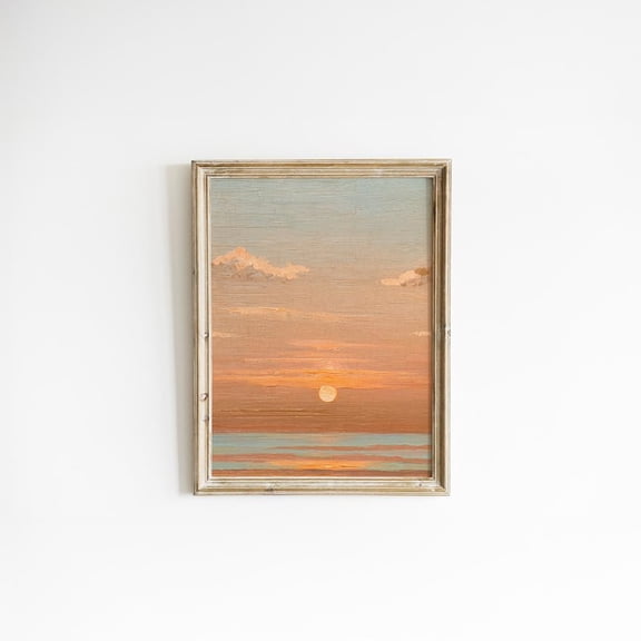 Coastal Sunset Warm Peach & Blue Seascape, Unframed Canvas 8x10in