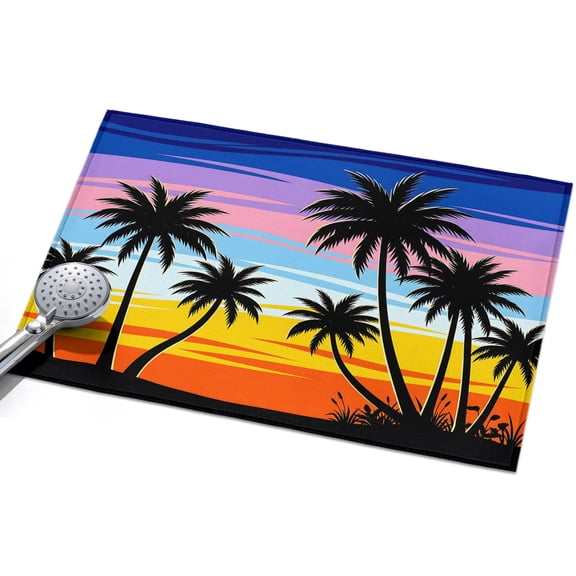 Coastal Sunset Washable Area Rug 2 x 3 ft Palm Trees Beach Ocean Summer Soft Non Slip Rugs Stain Repellent Indoor Felt Carpet for Living Dining Room Bedroom Home Office