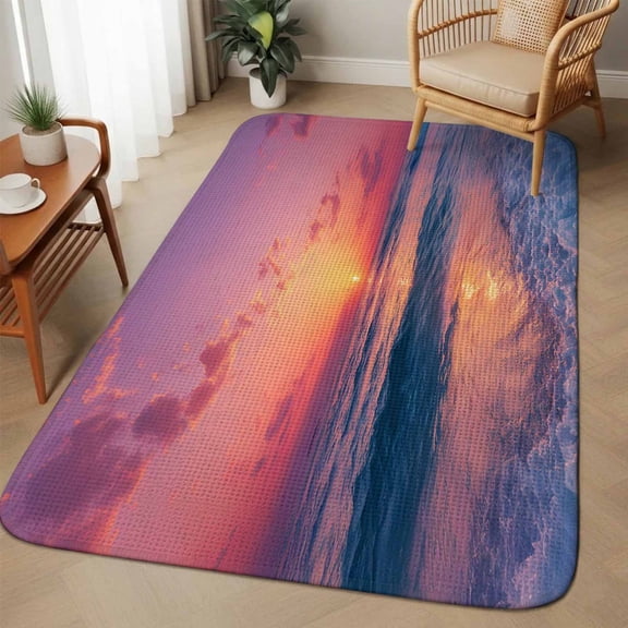 Coastal Sunset Washable Area Rugs for Living Room Bedroom, Large Non Slip Indoor Floor Carpet Absorbent Low Pile Summer Beach Seaside Ocean Waves Door Mat Rugs for Bathroom Entryway 63"x90.6"