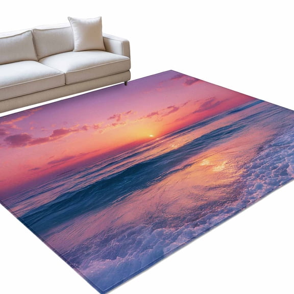 Coastal Sunset Washable Rug 5x7 Area Rug for Living Room Bedroom Non Slip Indoor Floor Rectangle Carpet Soft Low Pile Large Summer Beach Seaside Ocean Waves Entryway Rugs for Dining Room Office Home