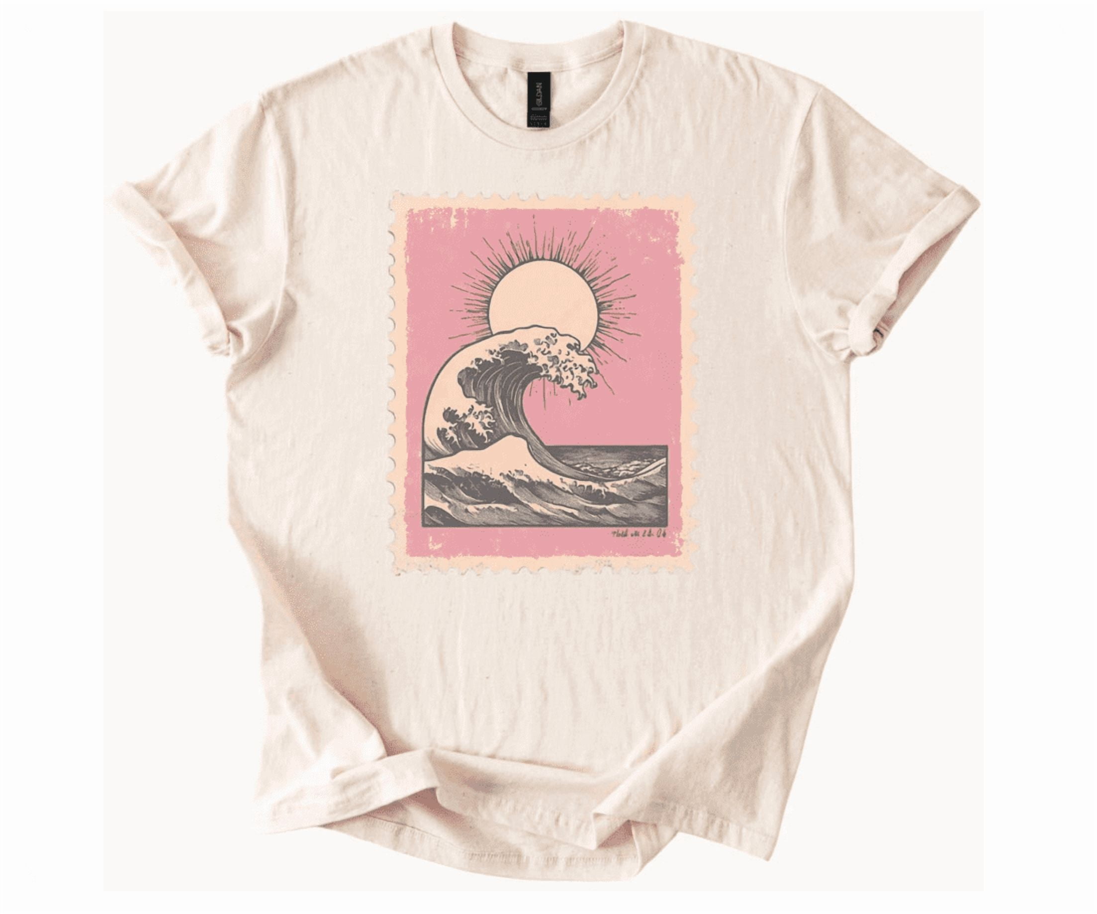 Coastal Sunset Wave Tee Beach Ocean Graphic Shirt Summer Vacation Surf Theme Shirt Unisex Apparel Birthday Gifts; For Men & Women