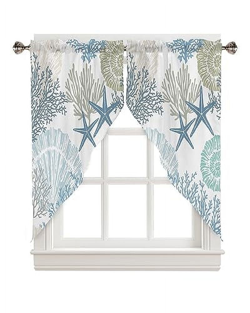 Coastal Swag Valances for Windows 2 Pack Beach Blue Teal Coral Kitchen