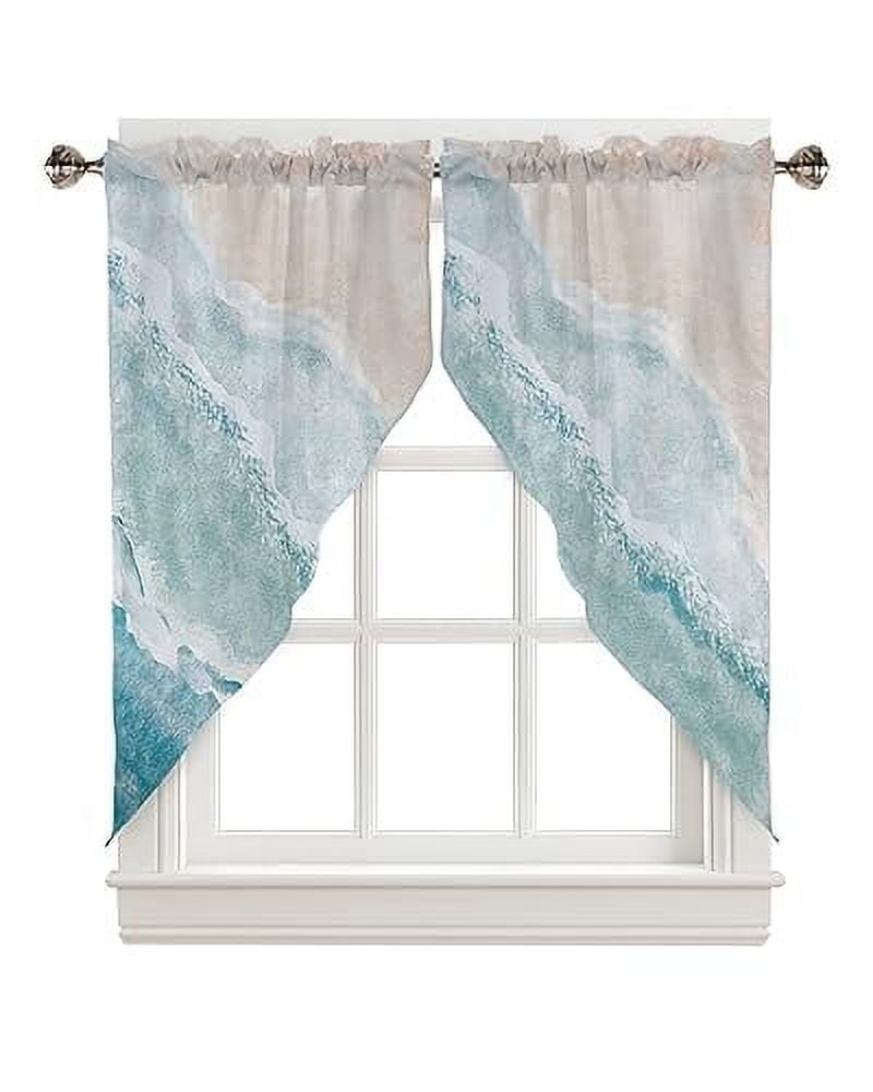 Coastal Swag Valances for Windows 2 Pack Beach Blue Teal Coral Kitchen