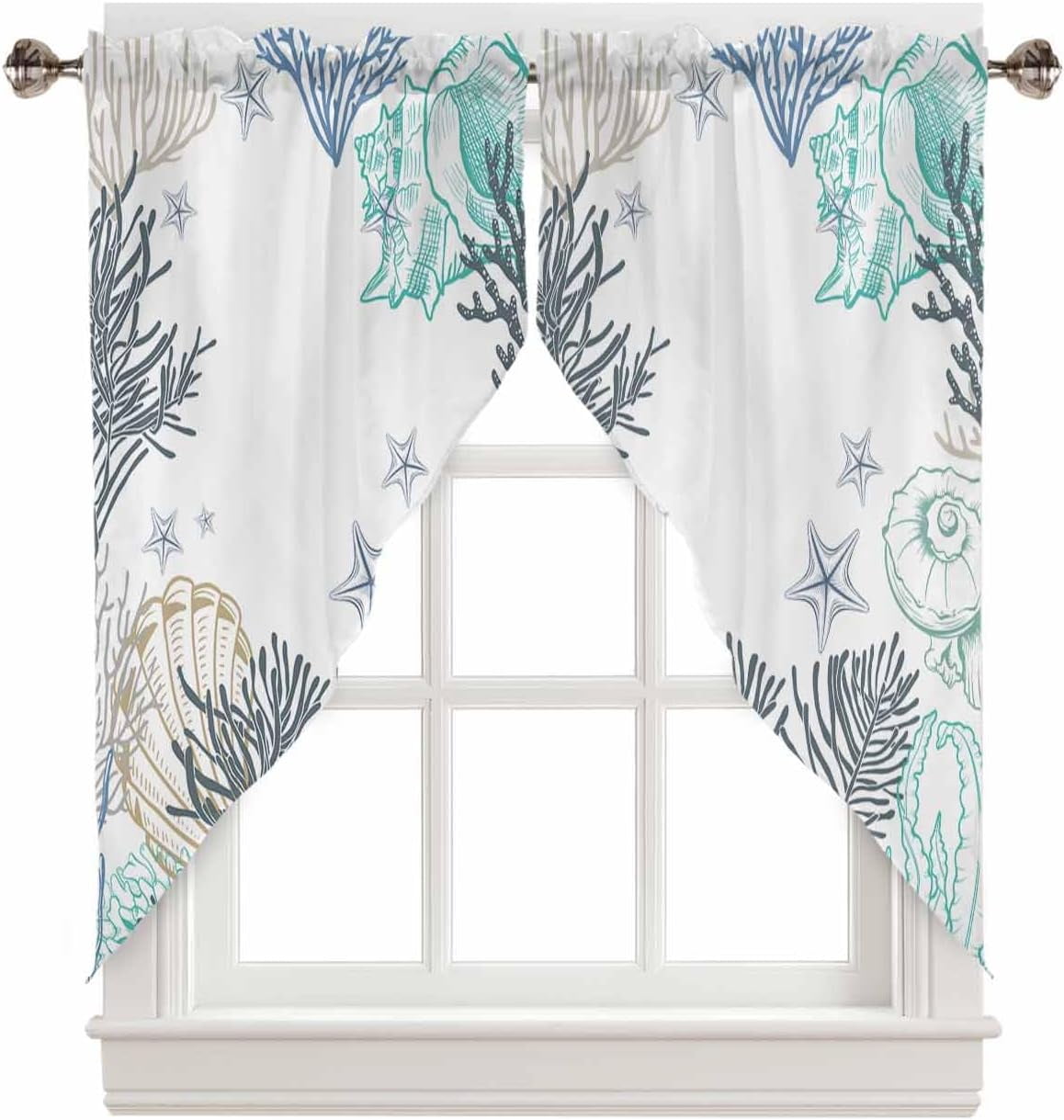 Coastal Swag Valances for Windows 2 Pack Kitchen Window Curtains Summer