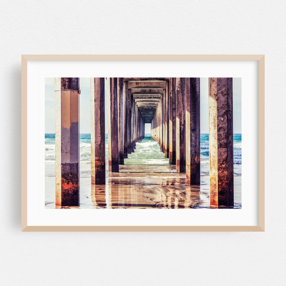 Coastal Symmetry - San Diego California Photography Ocean Architecture Coast Beach Bridge Vintage Waves Oak Framed Wall Art Print 5 x 7 inches