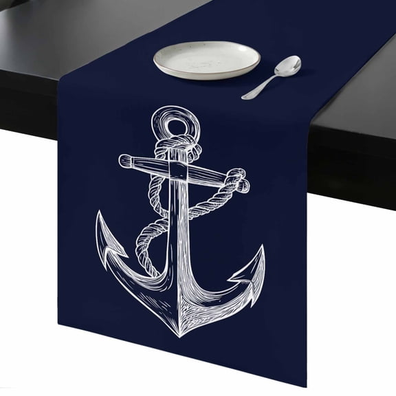 Coastal Table Runner 13x48 Inch Illustration Anchor Rope Dark Blue Table Runner Non-Slip Dresser Scarves for Holiday Decorations, Party, Dinner and Gatherings, 1 Pack