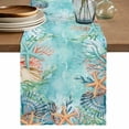 thumbnail image 1 of Coastal Table Runner 60 Inches, Summer Nautical Beach Coral Starfish Blue Ombre Bed Runner Dresser Scarves Tabletop for Indoor Outdoor Parties/Ceremony/Banquet, 13" x 60", 1 of 8