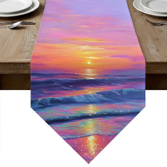 Coastal Table Runner Linen Burlap Table Runner 48 Inches Long Dreamy Abstract Sunset Sky Reflection Dresser Scarves for Kitchen Island Coffee Dining Room Party Wedding Banquet Holiday Decor 13"x48"