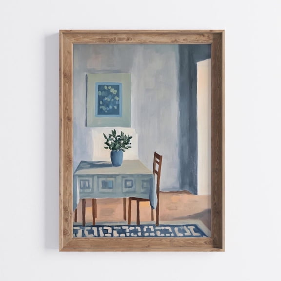 Coastal Table Scene Art Print – Serene Impressionist Decor Unframed Paper Print