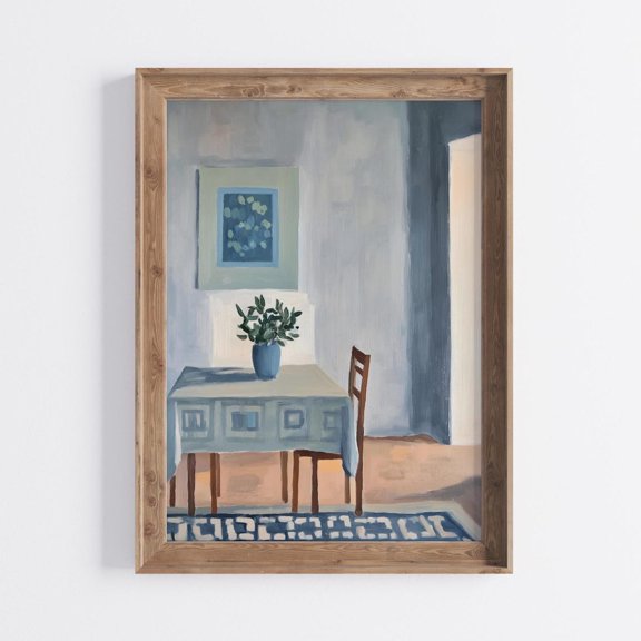 Coastal Table Scene Art Print – Serene Impressionist Decor Unframed Paper Print