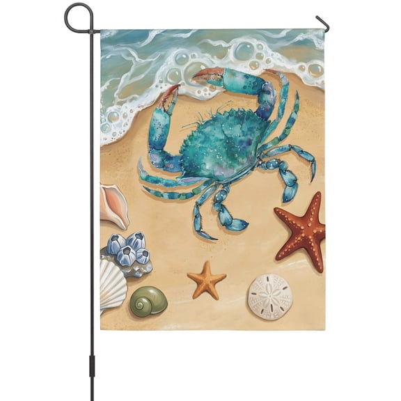 Coastal Teal Crab Garden Flag 12 x 18 Inches, Beach Starfish Shell Conch Nautical Ocean Weather Proof Outdoor Patio Flags Double Sided Small Garden Decoration for Yard Outside Home