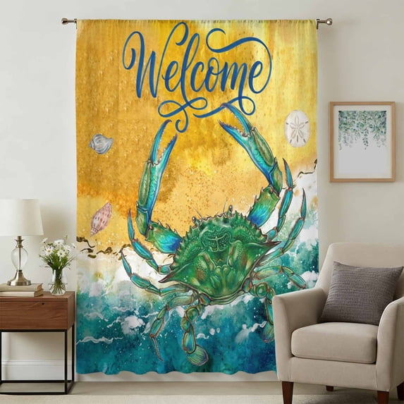 Coastal Teal Crab Sheer Curtains 108