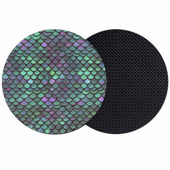 Coastal Teal Green Coasters Set of 2, Absorbent Coasters for Drinks, Modern Ocean Mermaid Scales Coaster for Desk Coffee Table Protection, Home Decor House Warming Gifts 4"