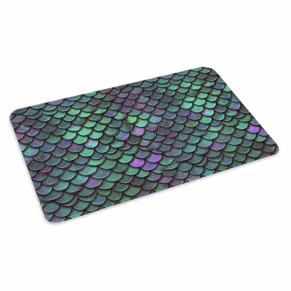 Coastal Teal Green Doormat Outdoor Entrance 16"x24", Modern Ocean Mermaid Scales Absorb Moisture Dirt Door Mats, Non-Slip Rubber Backing Floor Mats Indoor, Low-Profile Front Door Rugs