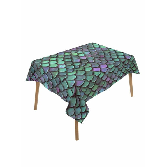Coastal Teal Green Table Cloth, Modern Ocean Mermaid Scales Waterproof ...