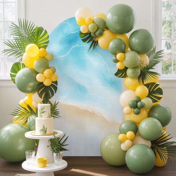 Coastal Teal Ocean Water Arch Backdrop Cover, 4FT, Sandy Beach Summer Modern Nautical Spandex Arch Covers Double-Sided Backdrop for Wedding Birthday Party Photo Background Decoration