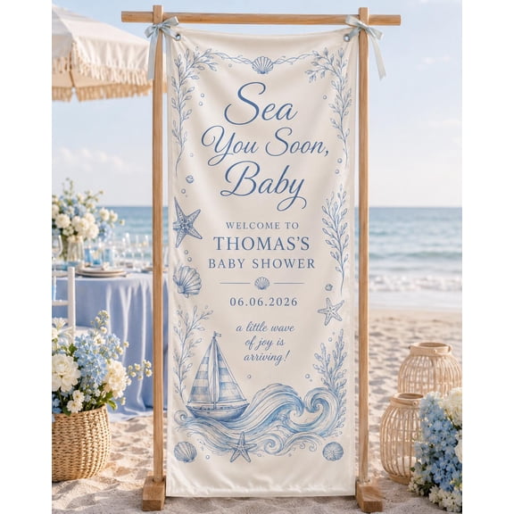 Coastal Theme Fabric Banner, Personalized Beach Welcome Sign, Custom Ocean Party Backdrop, Event Decor