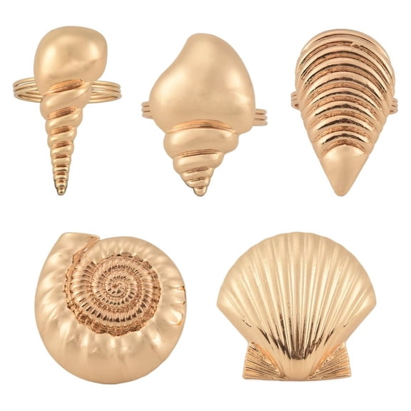 Coastal Theme Sea Shells Metal Napkin Rings for Weddings Receptions,Dinner Parties,Family Gatherings,Table Supplies metal gold,5 x napkin ring