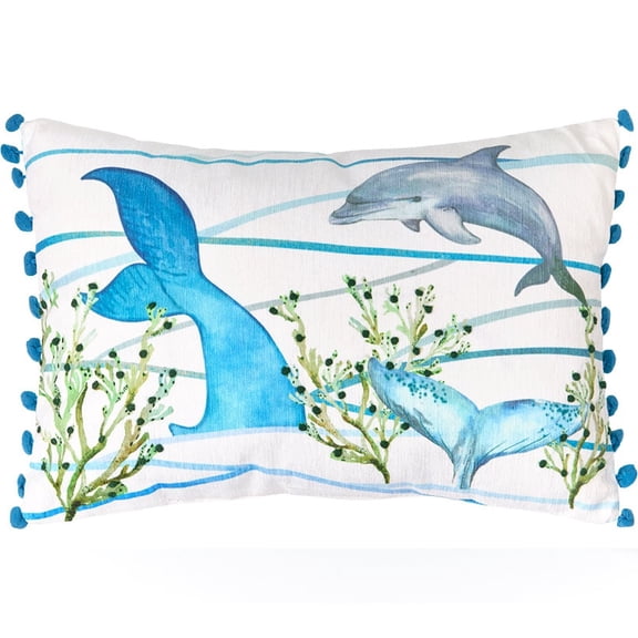 Coastal Themed Embroidered Decorative Pillow