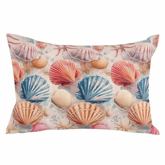 Coastal Throw Pillow Cover 12 x 20 Inch Decorative Pillow Cover Summer Beach Nautical Shell Starfish Lumbar Pillowcase Seasonal Rectangle Cushion Case for Couch Sofa Bed Living Room