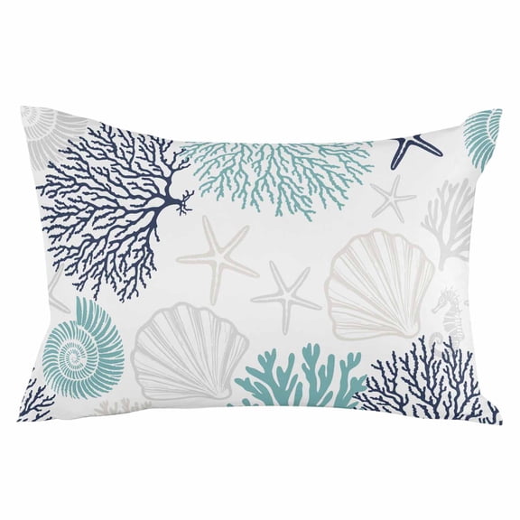 Coastal Throw Pillow Cover 20 x 26 Inch Decorative Pillow Cover Turquoise Blue Coral Starfish Shell Seahorse Lumbar Pillowcase Seasonal Rectangle Cushion Case for Couch Sofa Bed Living Room