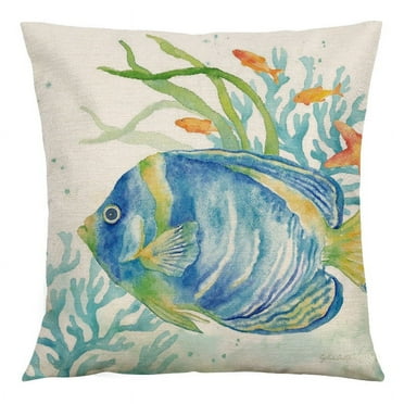 Coastal Throw Pillow Covers Ocean Outdoor Beach Pillows Cover 18x18 Inch, Summer Theme Sea Turtle Seahorse Sea Fish Sea Crab Decor Square Pillowcase for Patio Couch Sofa