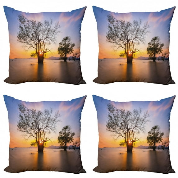 Ambesonne Fall Throw Pillow Cover 4 Pack, Autumn Trees View Habitat, 20", Blue Yellow